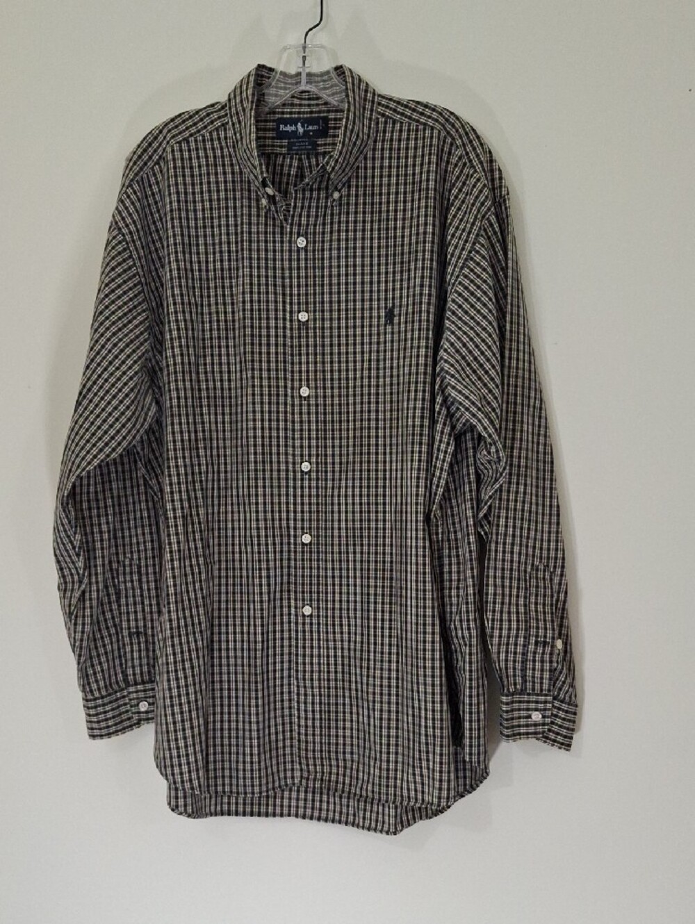 Polo by Ralph Lauren Black and Tan Plaid Long-Sleeve Button-Down Shirt, Size XL